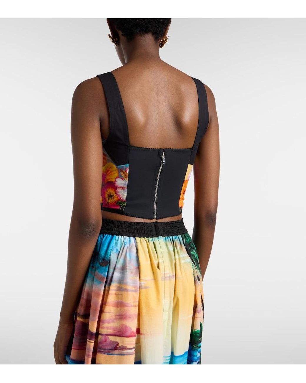 Dolce & Gabbana Blue Printed Cotton-Blend Bustier