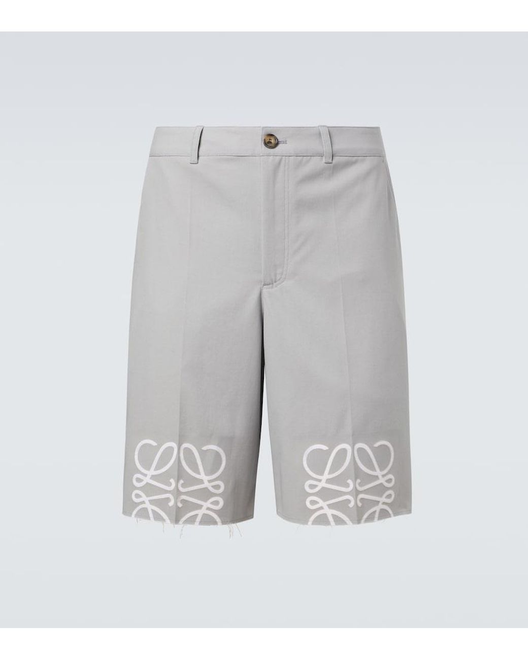 Loewe Anagram Cotton Twill Shorts in Gray for Men | Lyst