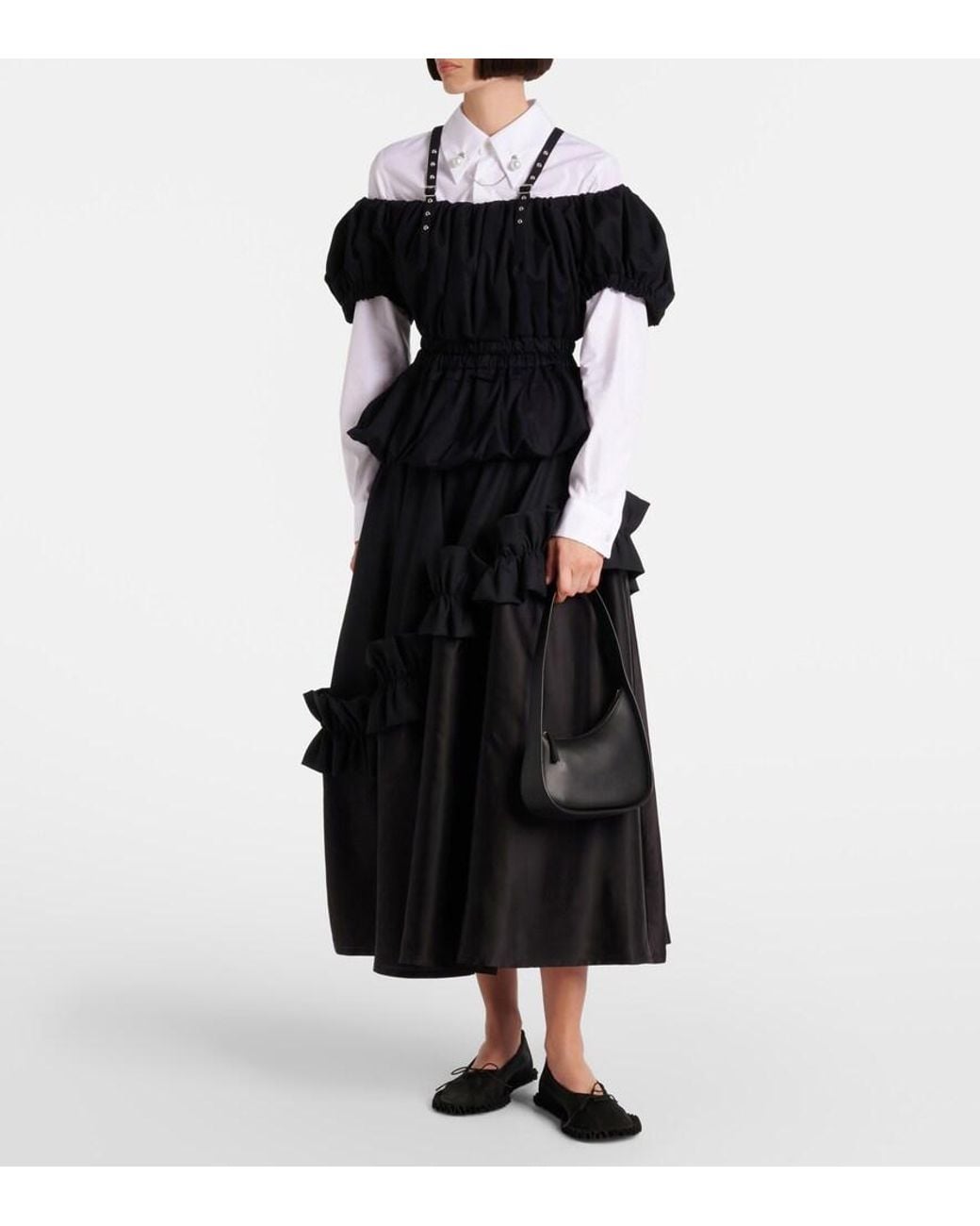 Noir Kei Ninomiya Black Peplum Cotton Poplin Top