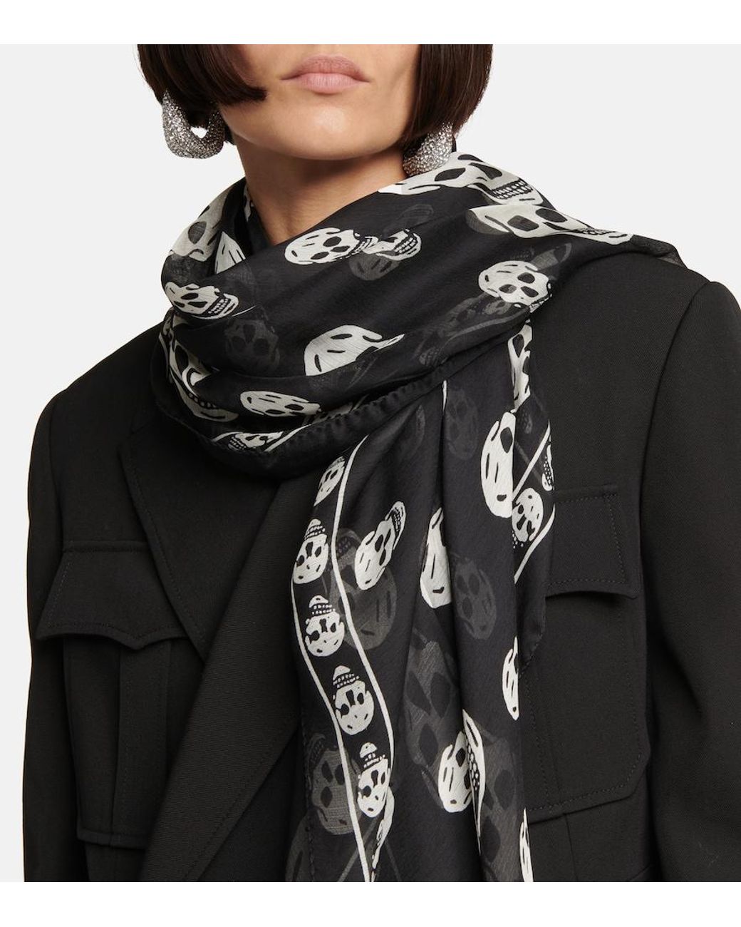 McQueen Metallic Skull Silk Scarf