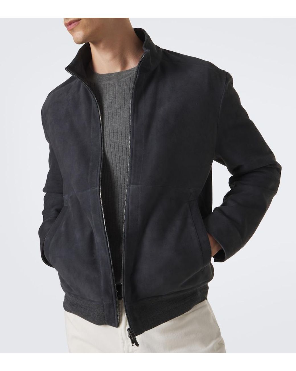 Canali Blue Suede Bomber Jacket for men
