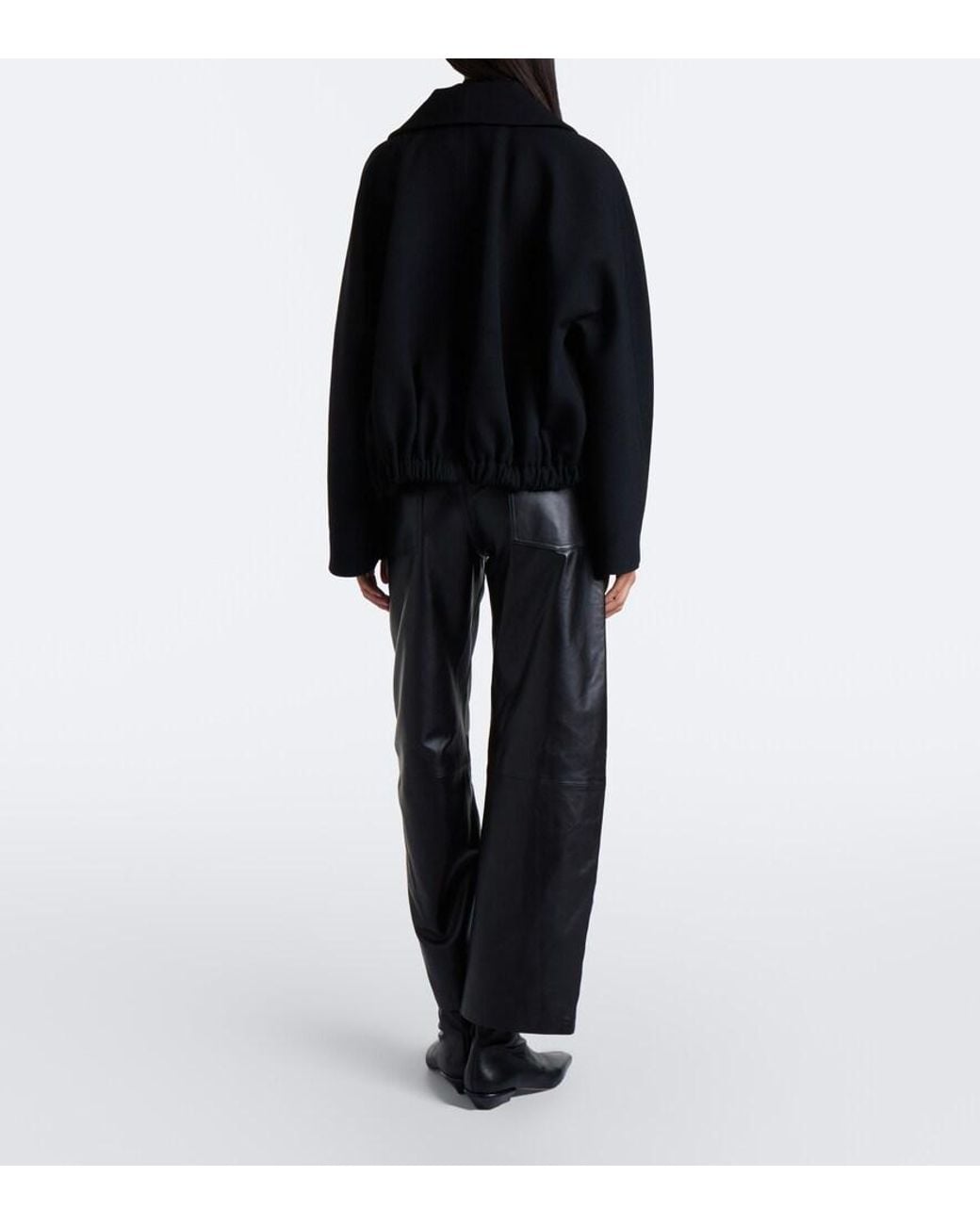 Nili Lotan Black Tribeca Leather Barrel-Leg Pants