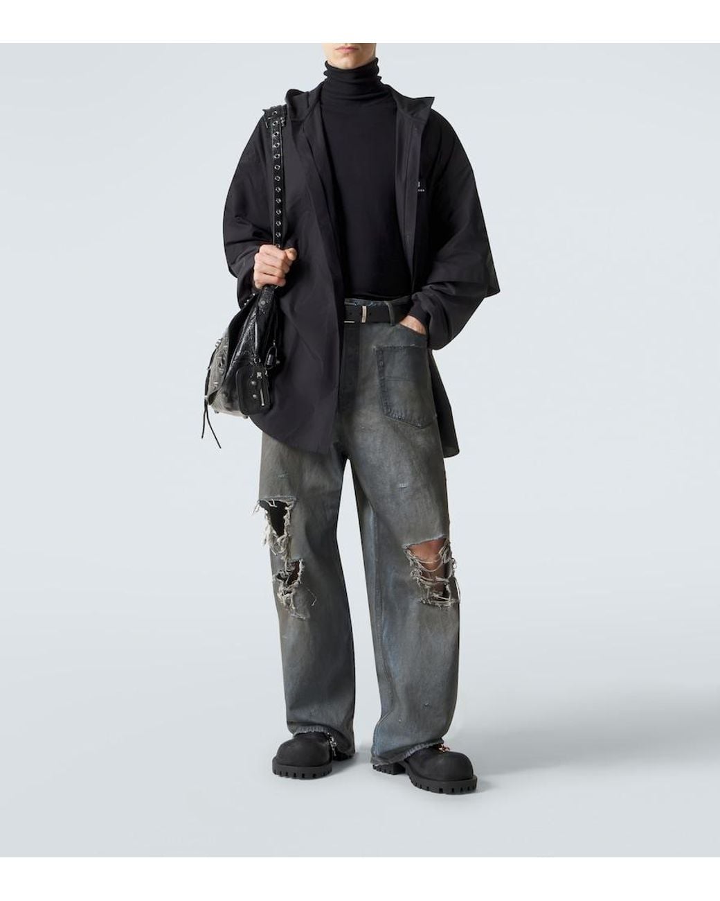 Balenciaga Black Patched Cotton Poplin And Fleece Jacket for men