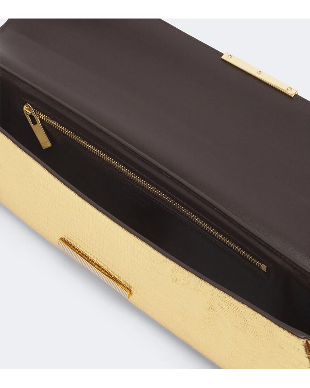 Balmain Natural Croc-Effect Metallic Leather Clutch
