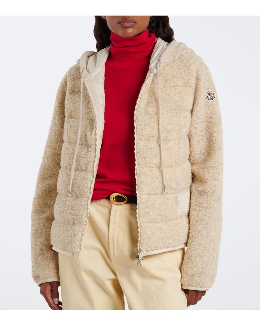 Moncler Natural Hooded Boucle Down Jacket