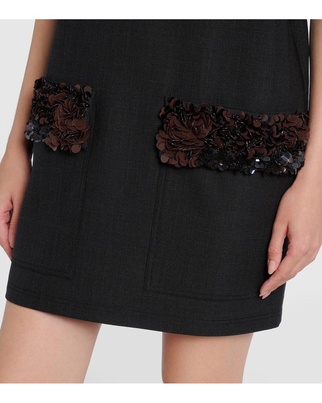 Plan C Black Minikleid Aus Einem Wollgemisch Mit Pailletten