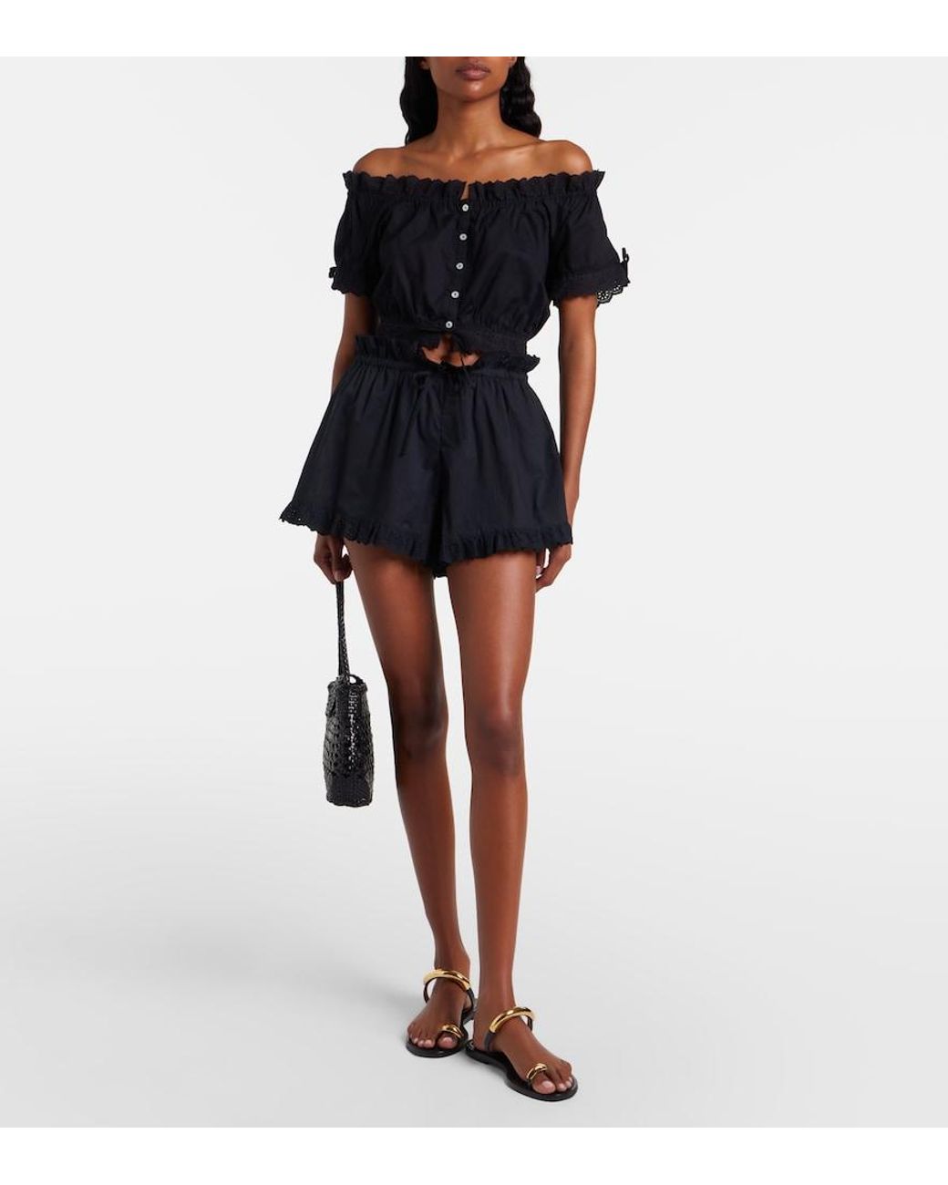 Poupette Blue Cory Broderie Anglaise Cotton Poplin Shorts
