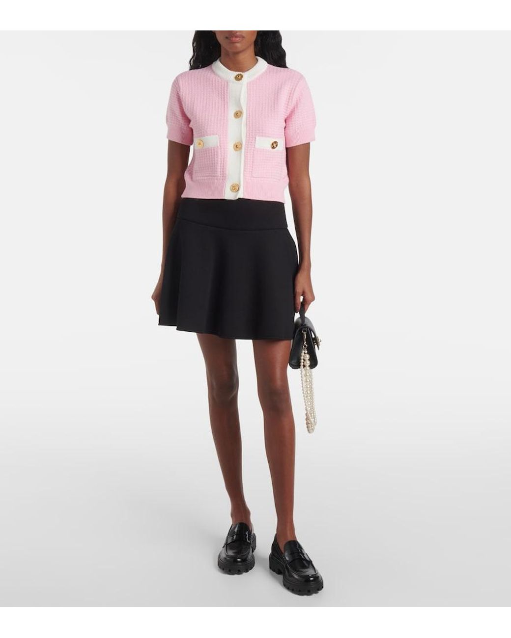 Patou Pink Waffle-Knit Cotton Cardigan