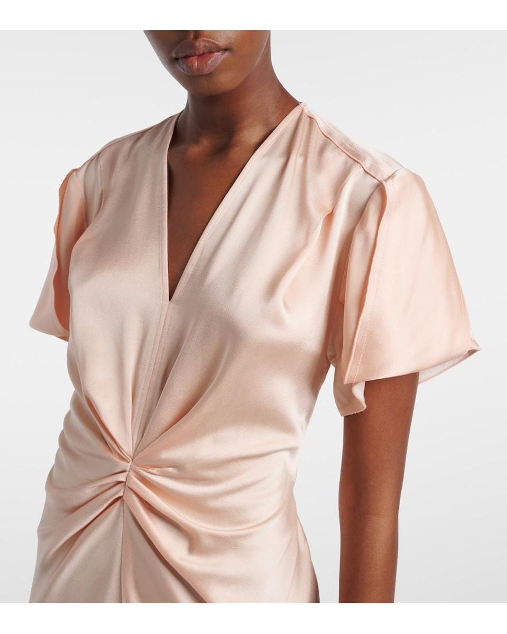 Victoria Beckham Pink Eve Gathered Satin Crepe Midi Dress