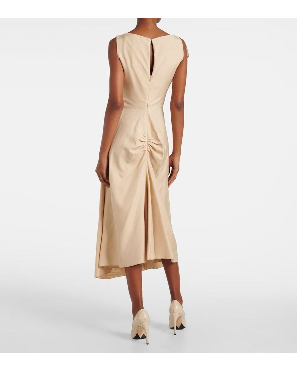 Victoria Beckham Natural Deconstructed Gathered Midi Dress