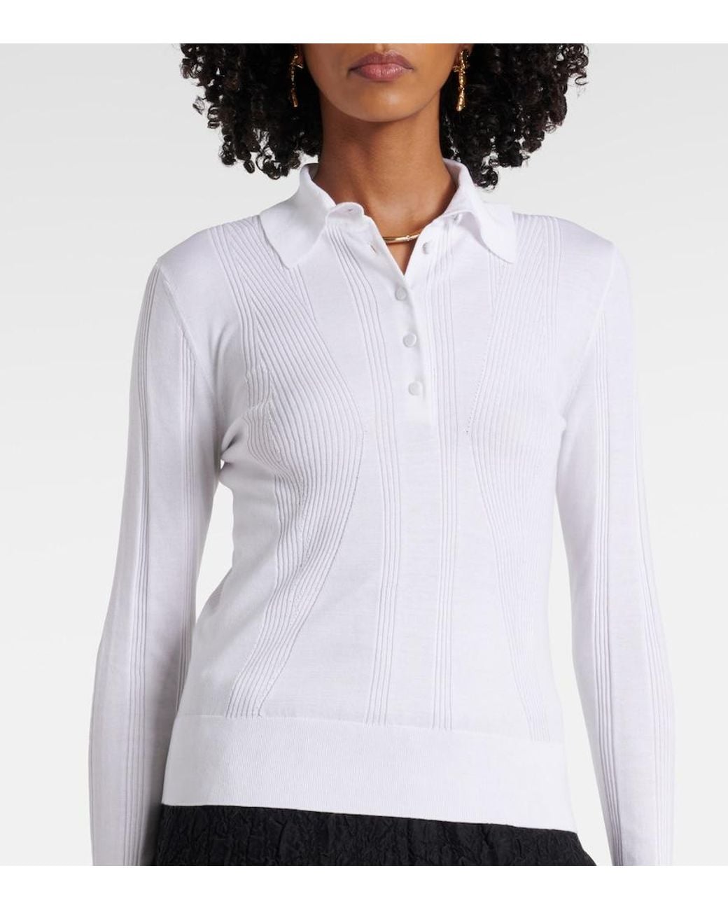 Dries Van Noten White Touria Cotton Polo Sweater