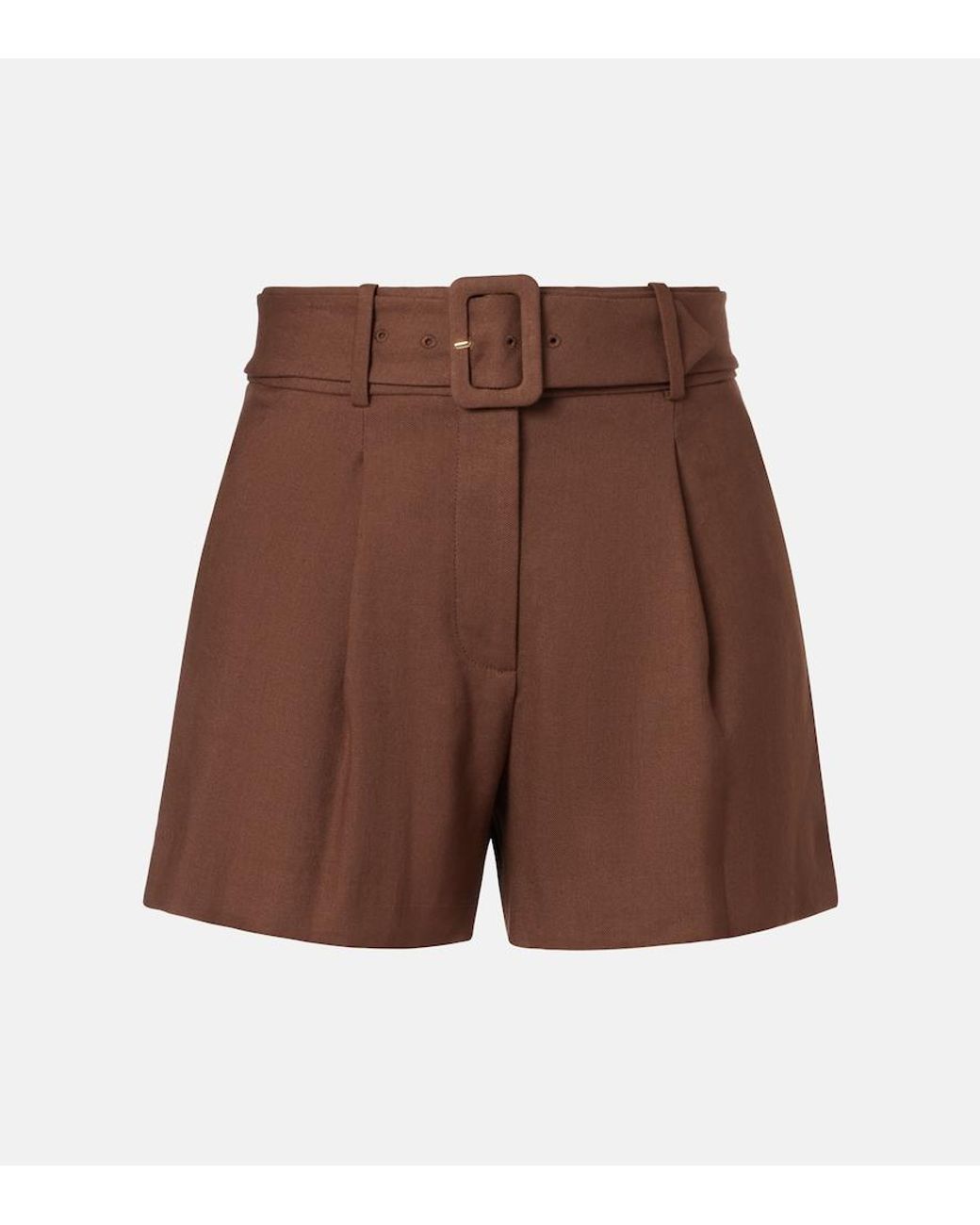 Veronica Beard Brown Piper Belted Linen-Blend Shorts