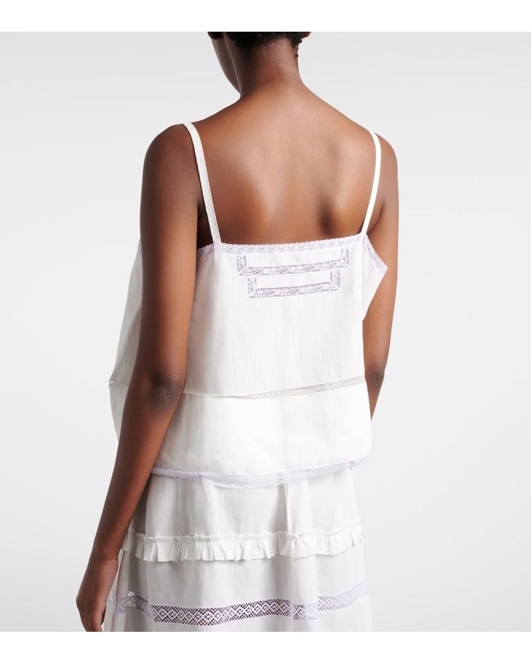 Prada White Lace-Trimmed Linen Top