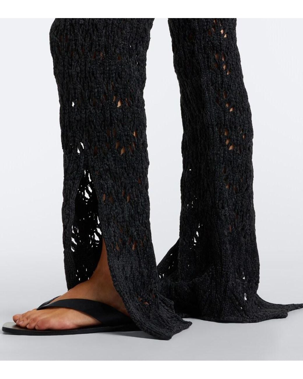 Alanui Black Time To Shine Open-Knit Wide-Leg Pants