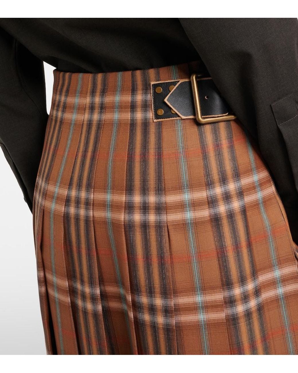 Burberry Brown Check Wool Midi Skirt