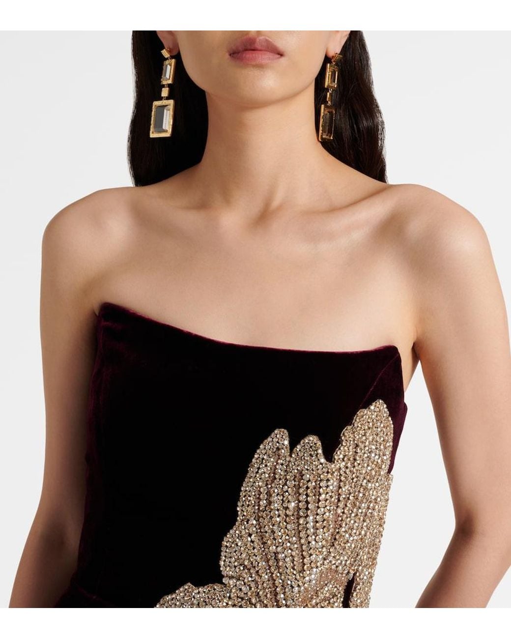 Costarellos Purple Crystal-Embellished Velvet Gown