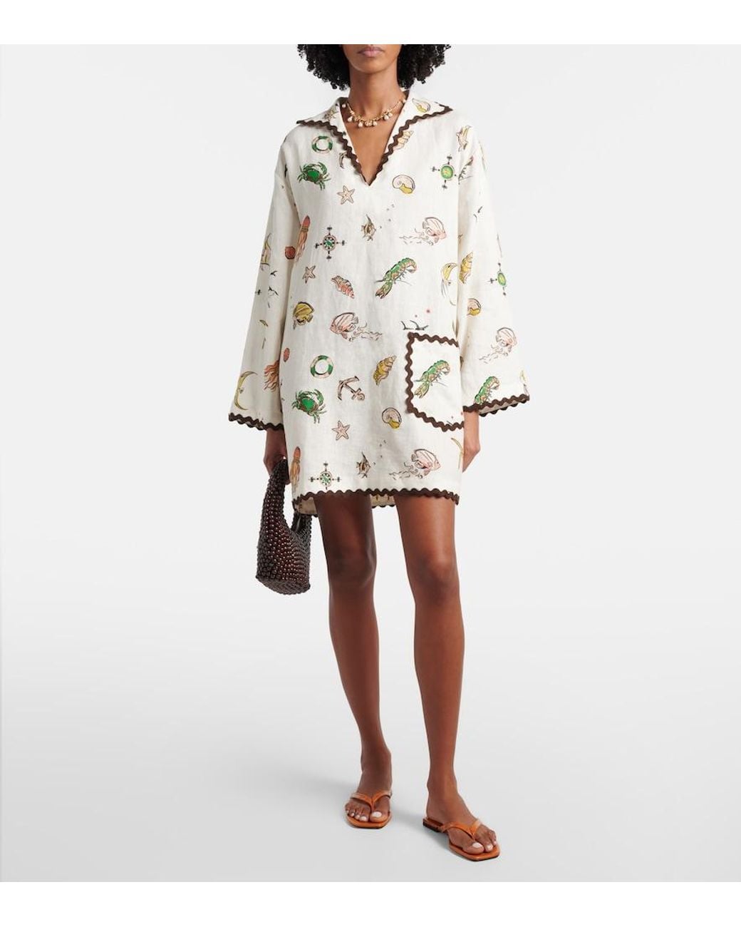 ALÉMAIS Natural Printed Linen Minidress