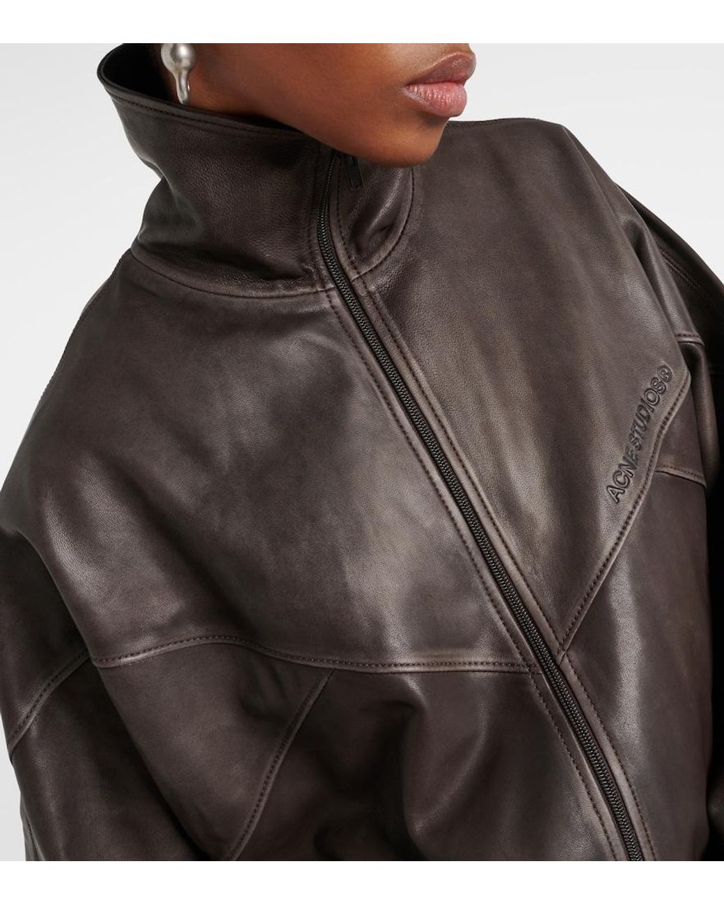 Acne Brown Letty Leather Bomber Jacket