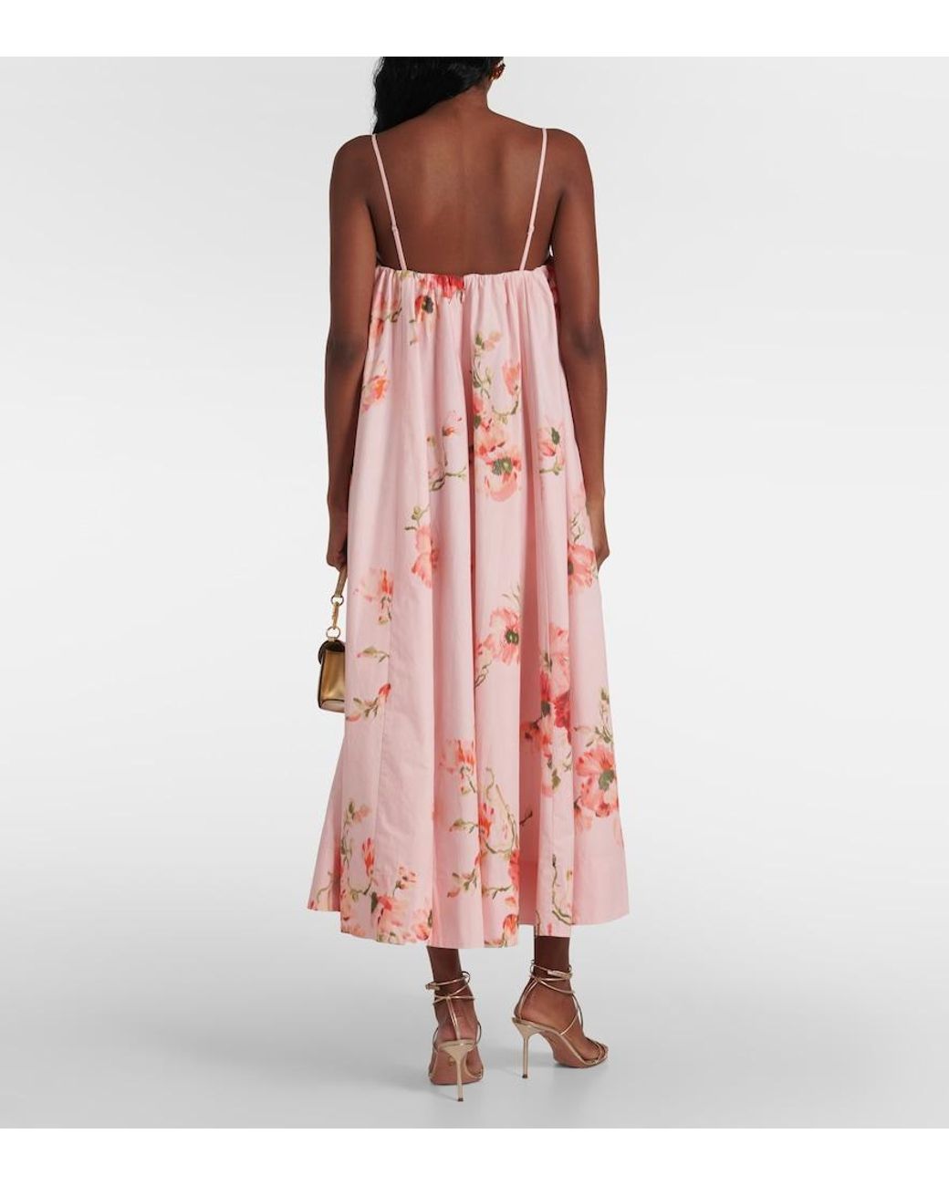 Zimmermann Pink Lightburst Puff Floral Cotton Midi Dress