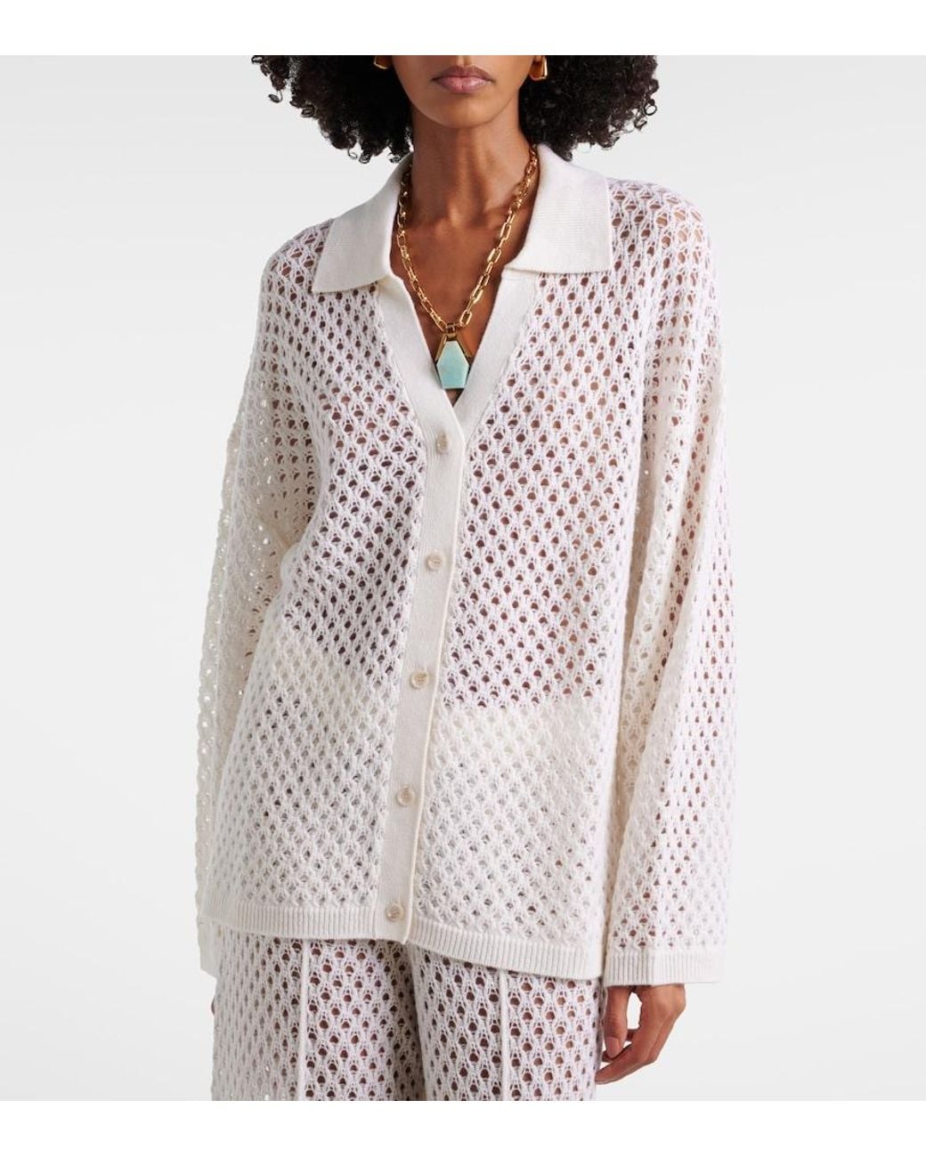 Jardin Des Orangers White Open-Knit Wool And Cashmere Cardigan