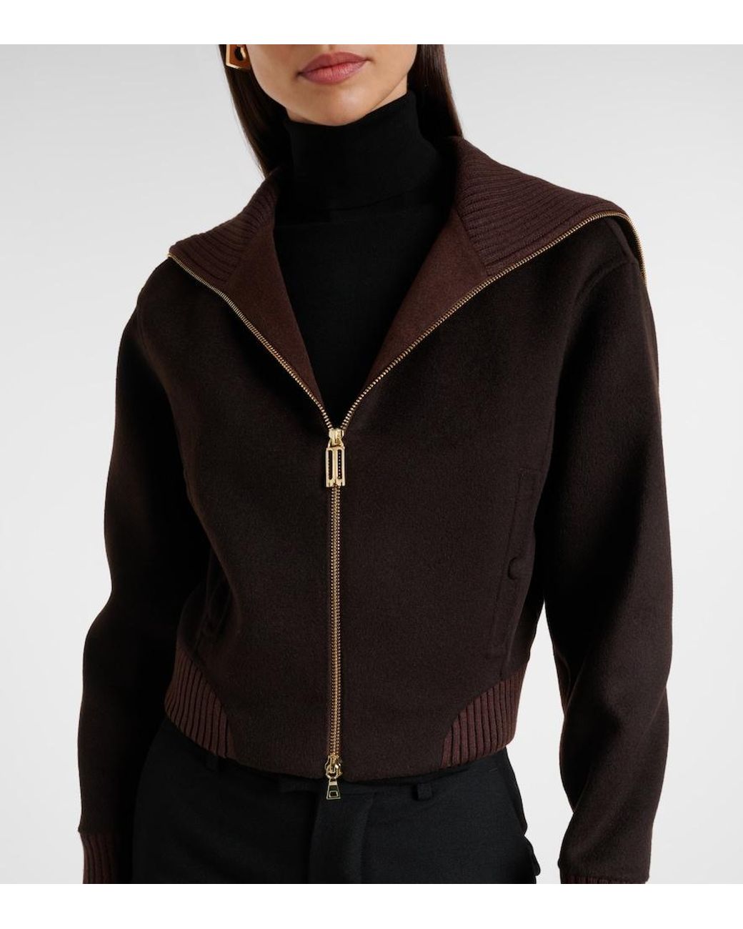 Victoria Beckham Black Wool And Cashmere Bomber Jacket