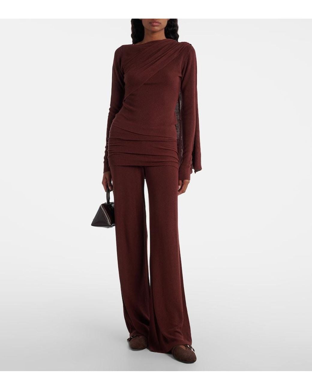 AYA MUSE Red Draped Silk-Blend Top