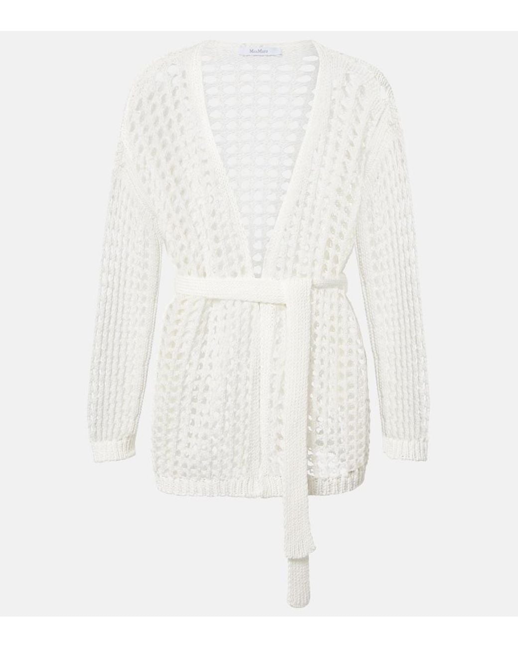 Max Mara White Gelo Open-Knit Cotton Wrap Cardigan