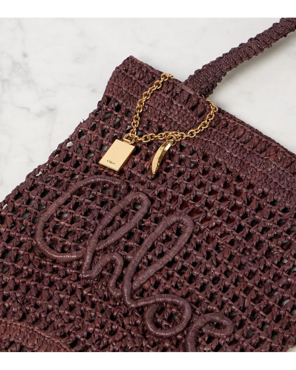 Chloé Red Summer Banana Small Raffia Tote Bag