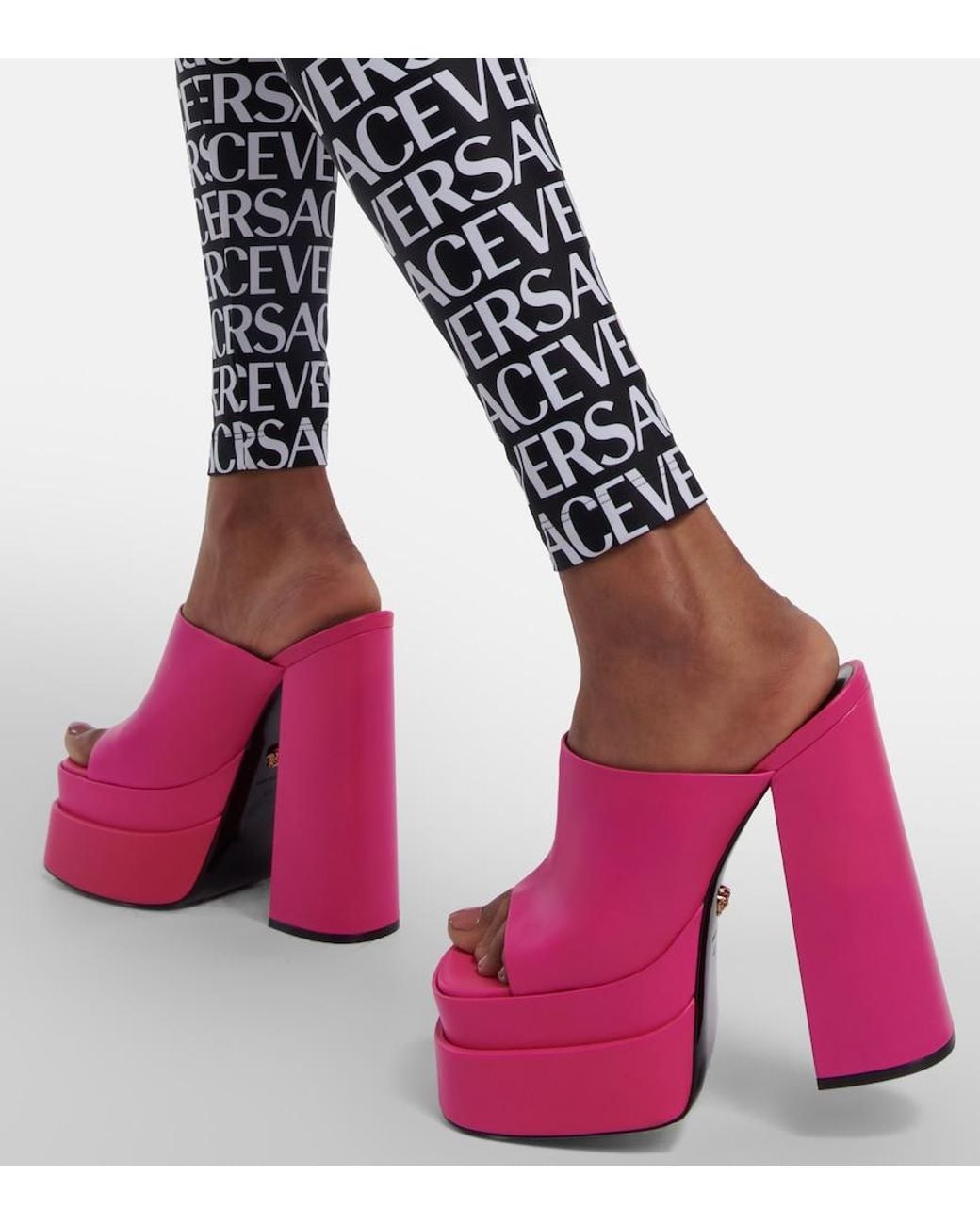 Versace Pink Leather Platform Mules