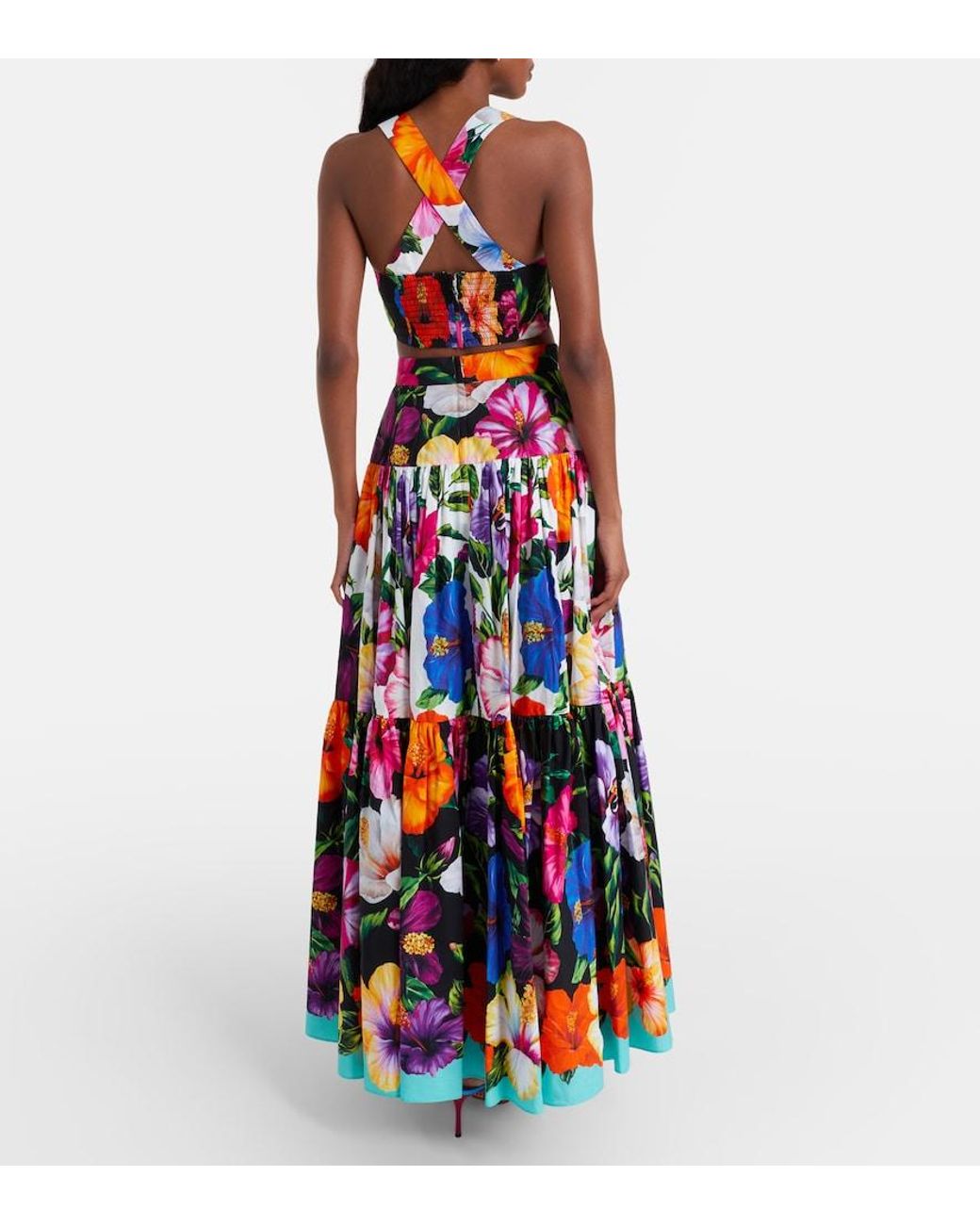 Dolce & Gabbana White Floral Tiered Cotton Maxi Skirt