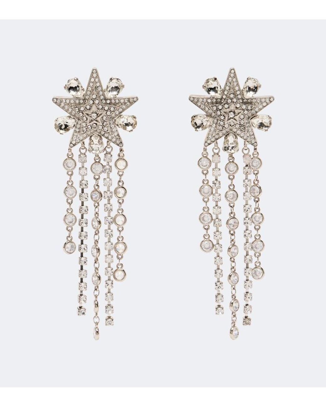 Dolce & Gabbana White Star Embellished Clip-On Drop Earrings