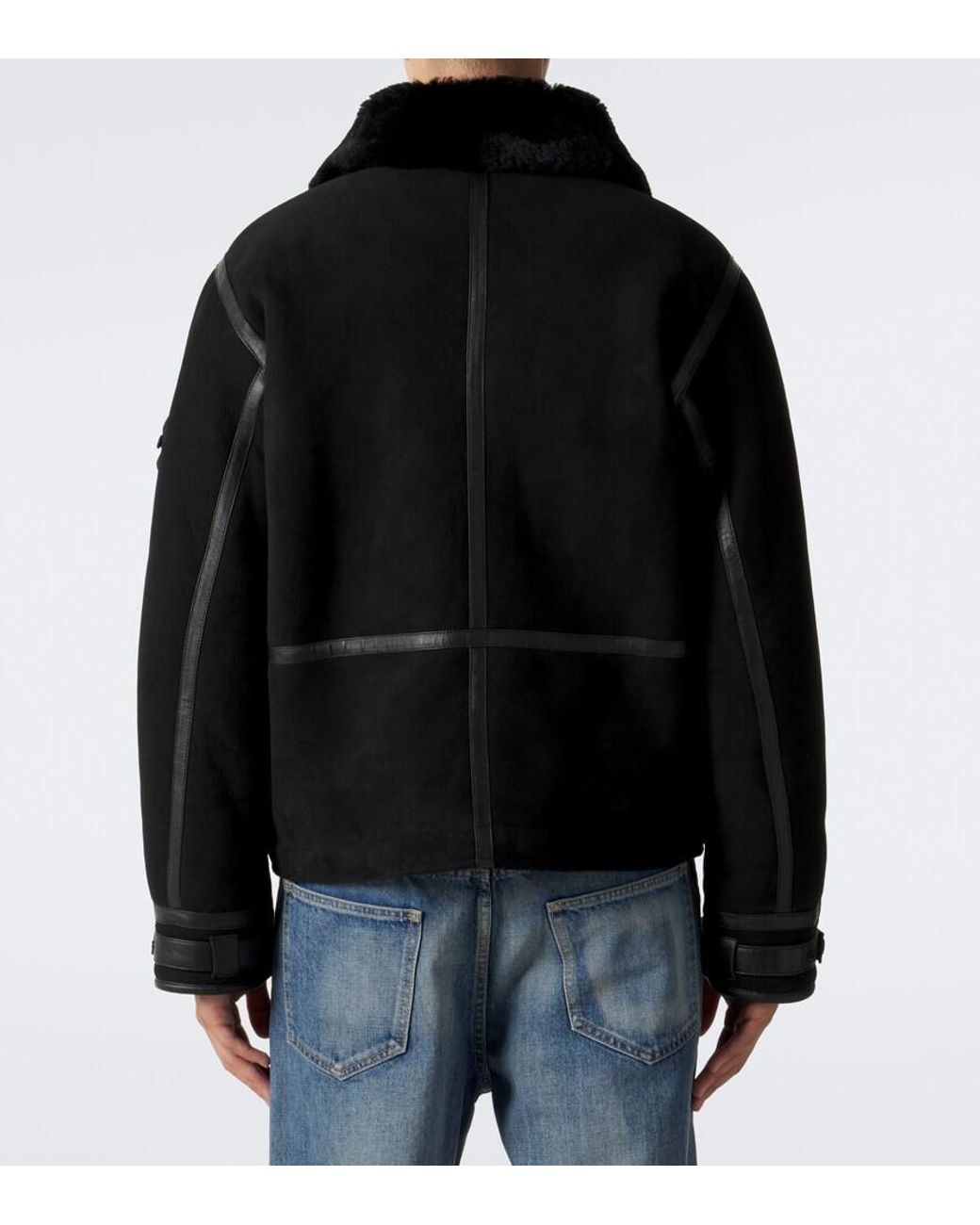 Stone Island Black Ghost Shearling-Trimmed Suede Jacket for men