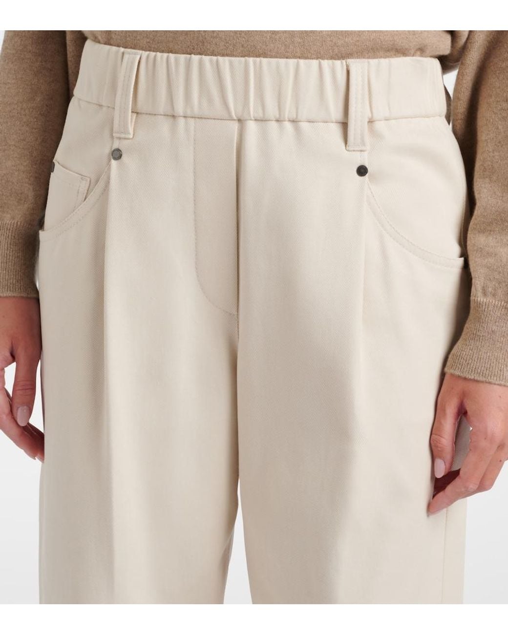 Brunello Cucinelli White Monili Cotton-Blend Straight Pants