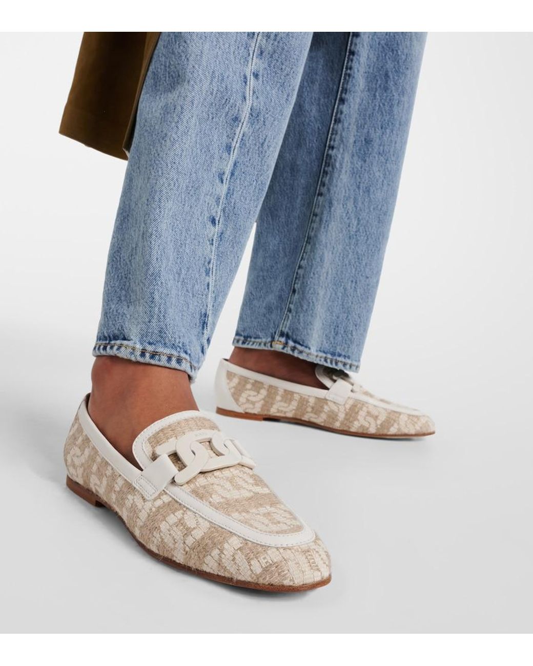 Tod's White Kate Leather-Trimmed Loafers