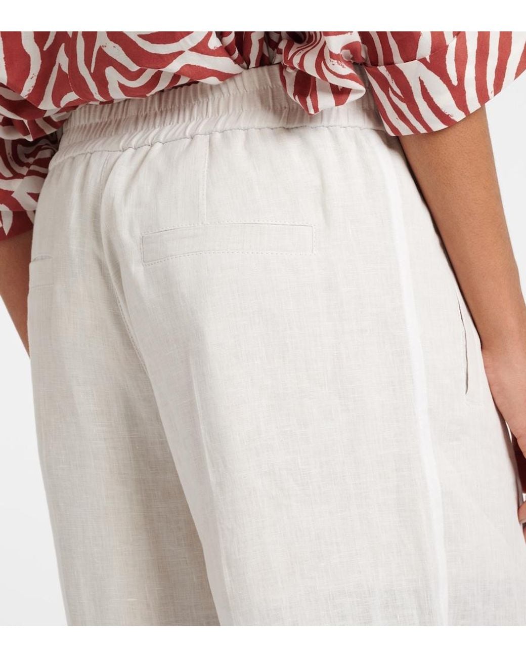 Brunello Cucinelli White Linen Wide-Leg Pants