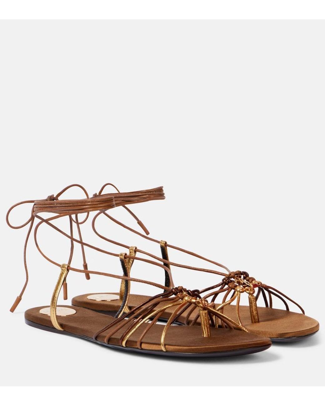 Saint Laurent Brown Babylone Cassandre Leather Sandals