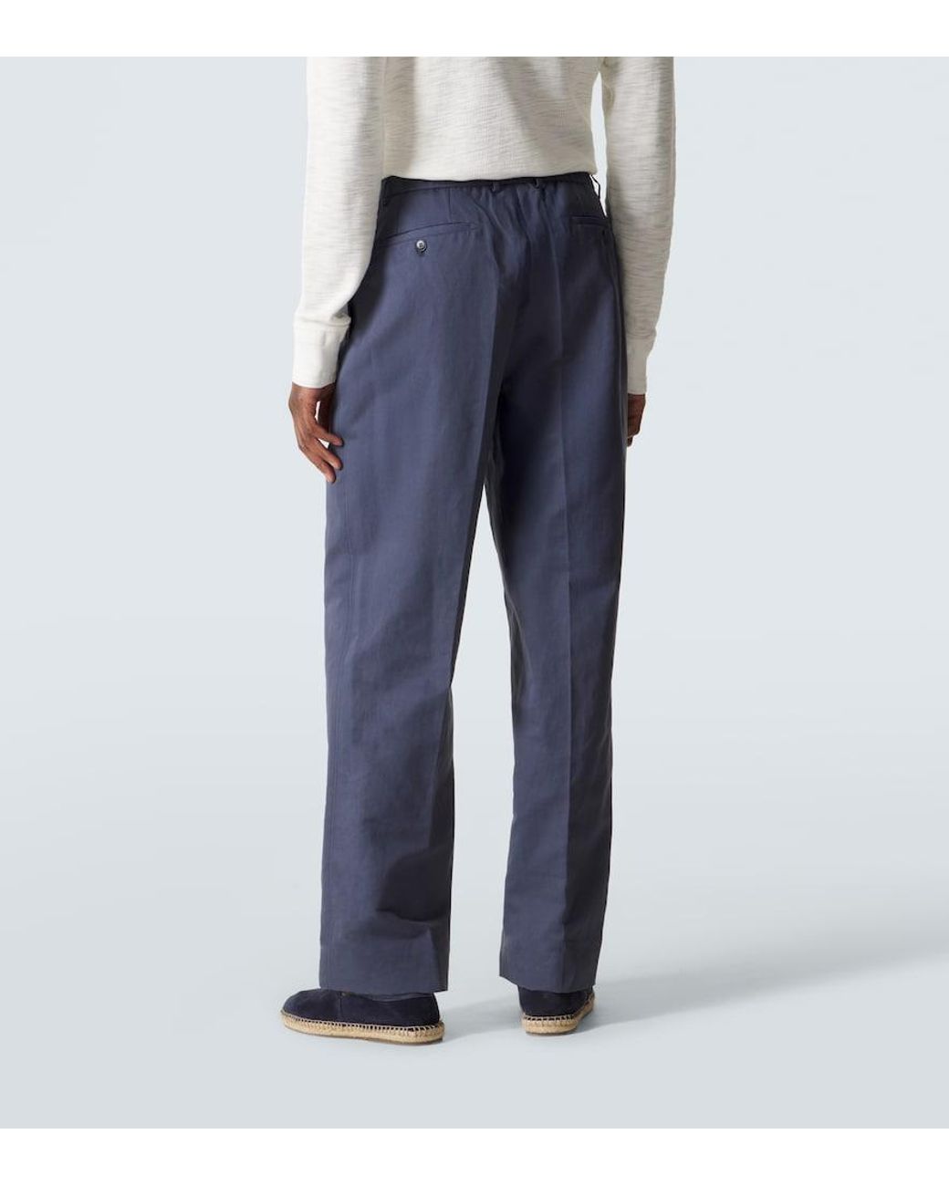 Brioni Blue Linen And Cotton Straight Pants for men