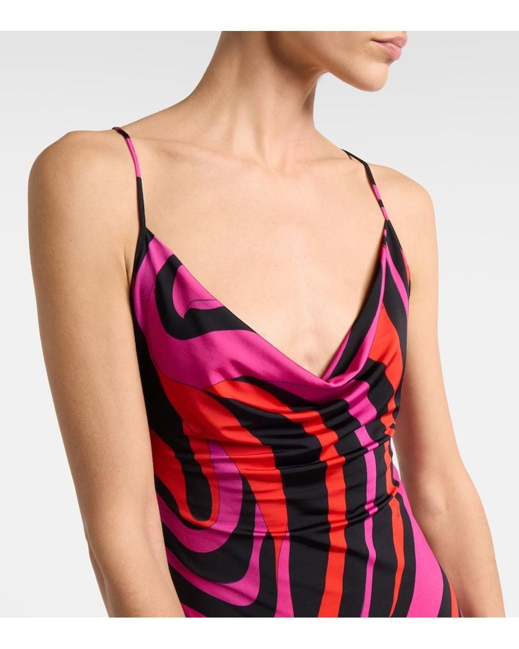 Emilio Pucci Red Marmo Draped Jersey Satin Minidress