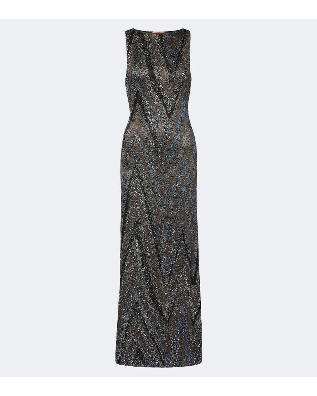 Missoni Gray Zigzag Sequined Lame Maxi Dress