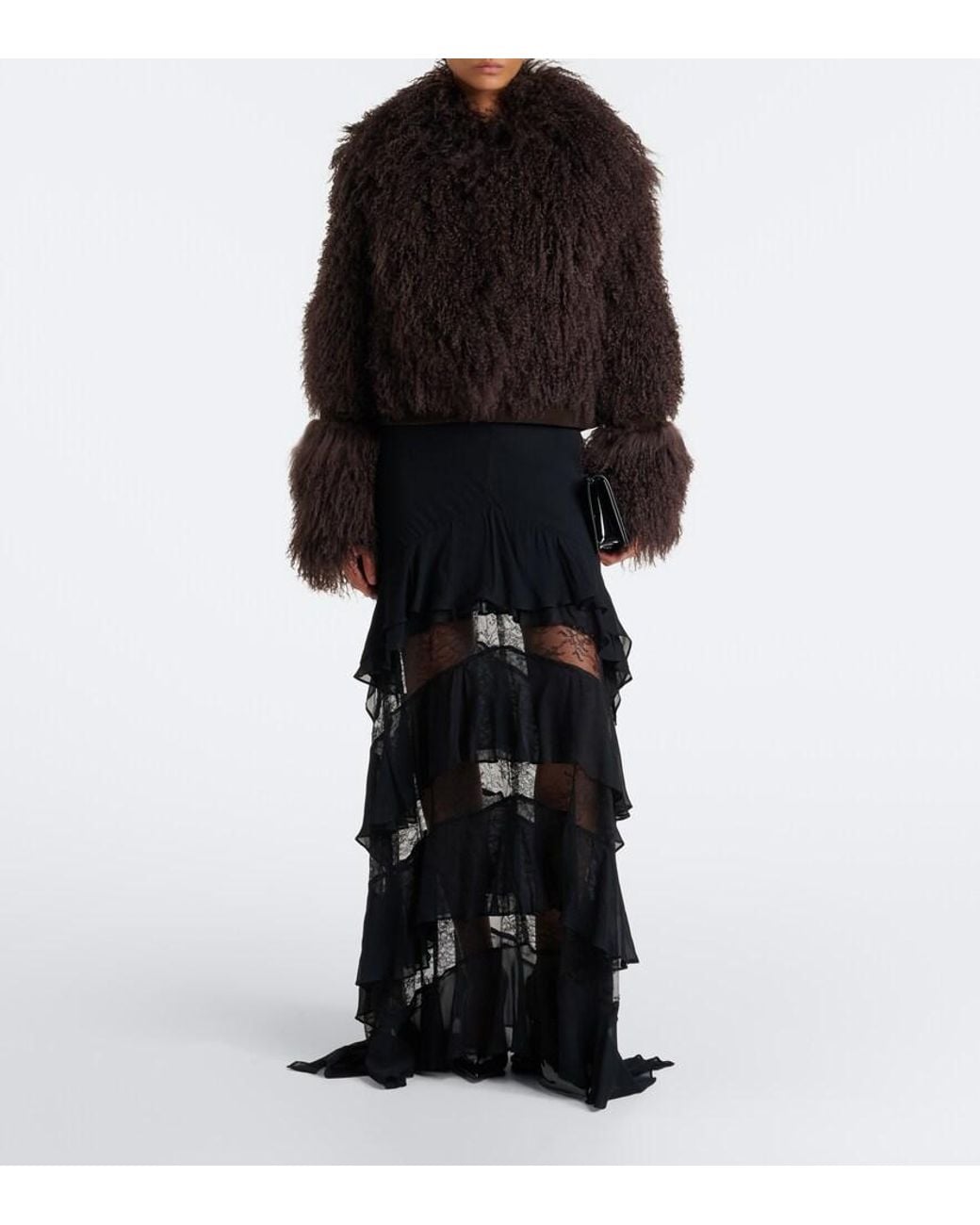 De La Vali Black Vespera Suede-Trimmed Shearling Jacket