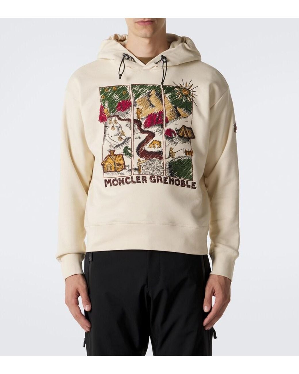 Moncler White Printed Cotton-Blend Jersey Hoodie for men