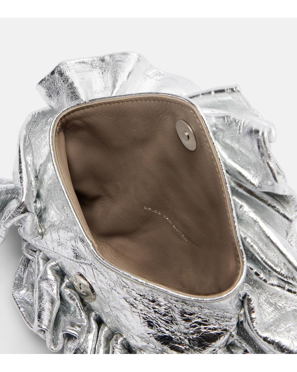 Dries Van Noten Ruffled Metallic Leather Clutch
