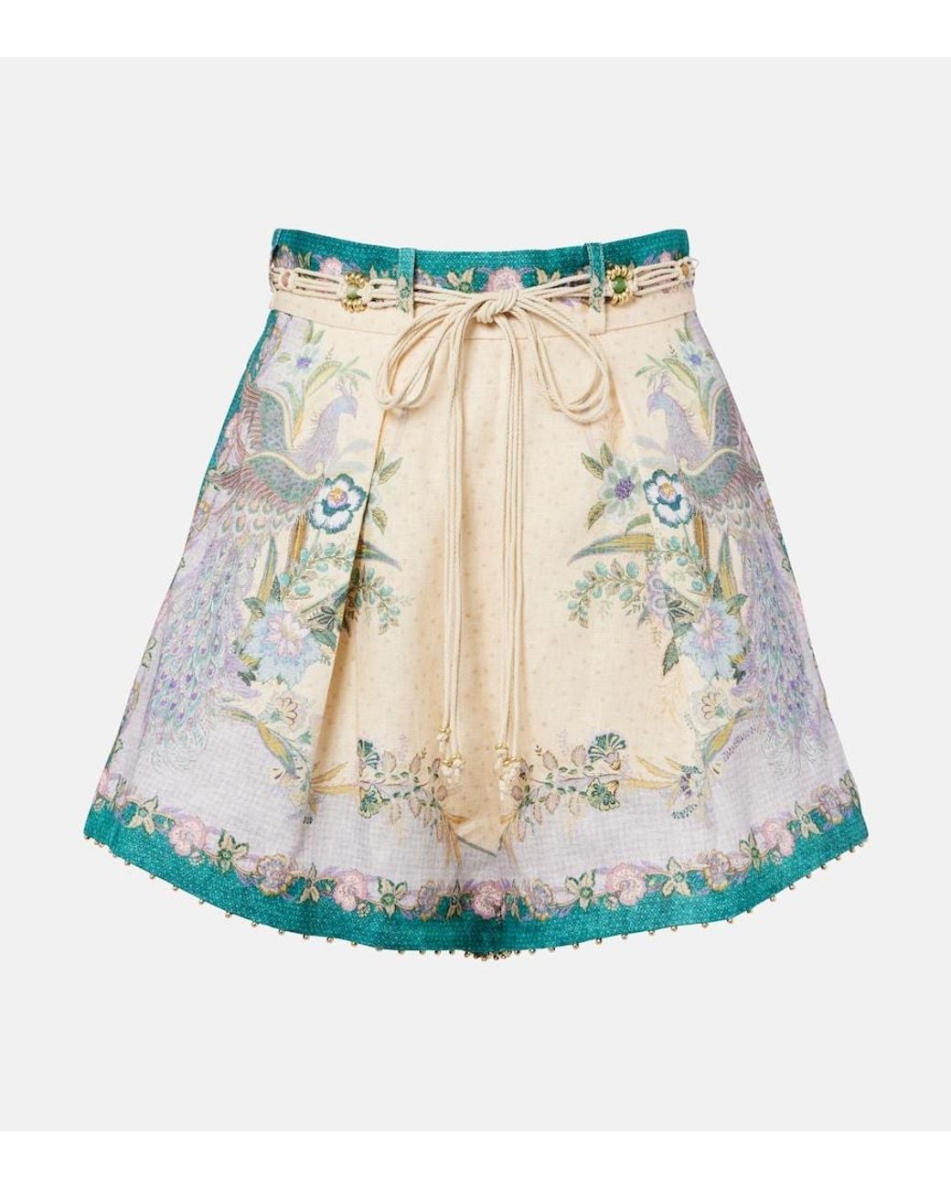 Zimmermann Blue Indra Printed Linen Shorts