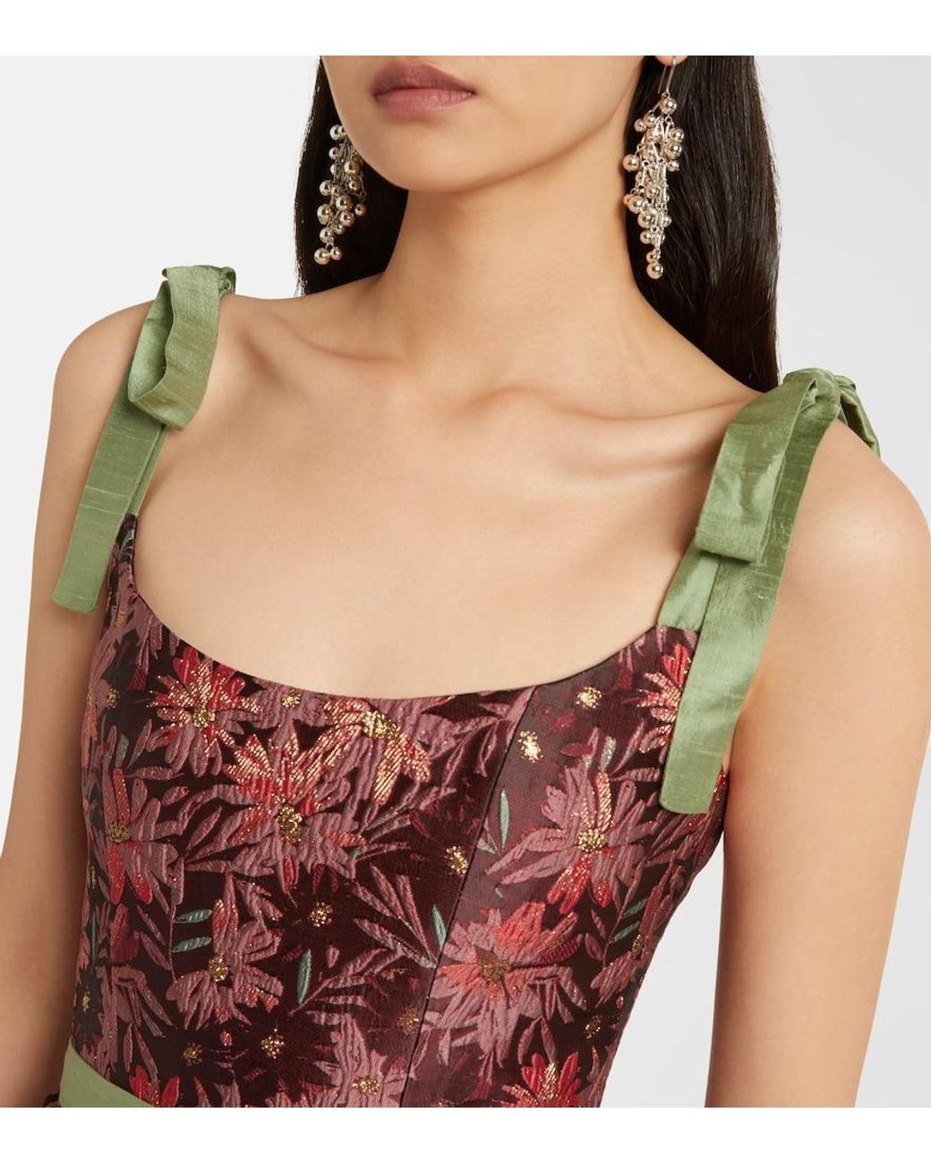 Markarian Red Acacia Floral Brocade Cocktail Dress