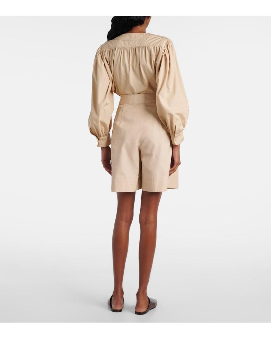 Loro Piana Natural Dorin Cotton Satin Bermuda Shorts