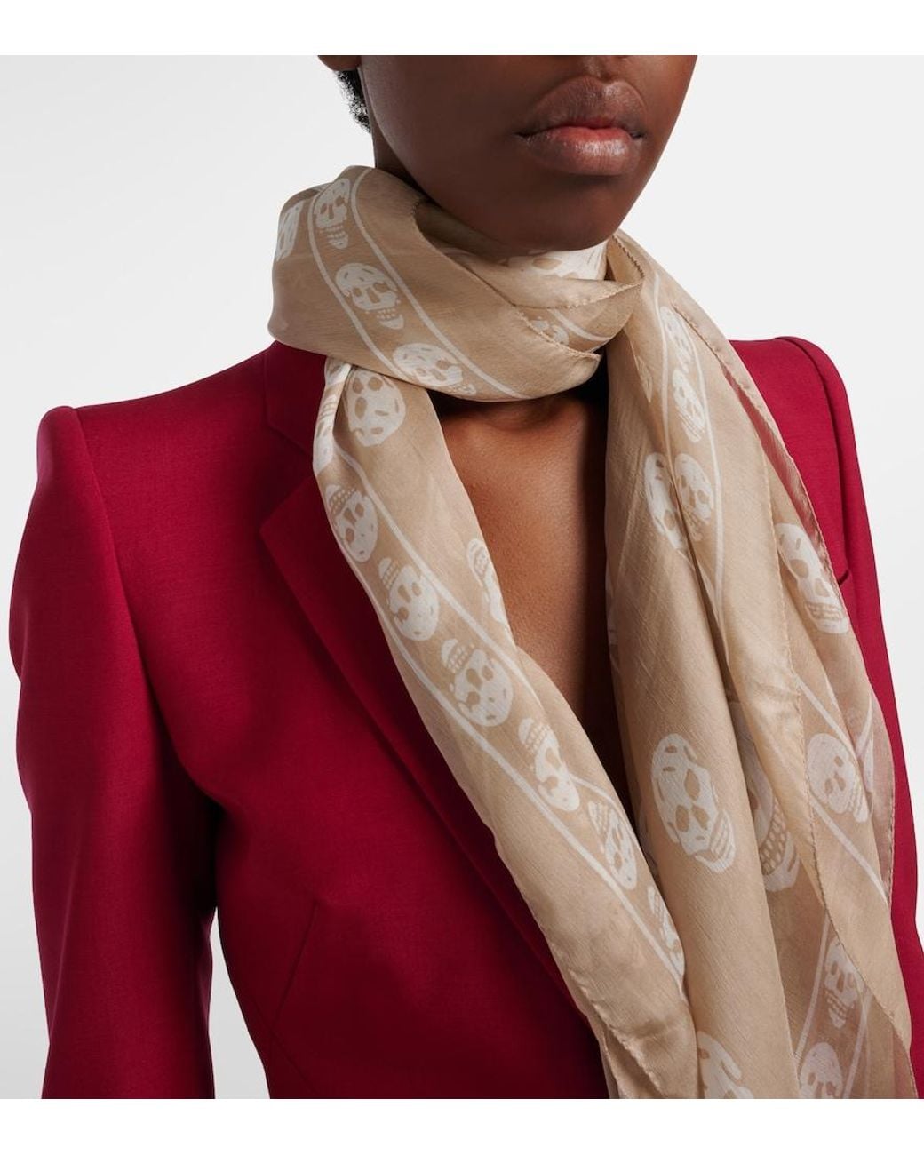 McQueen Natural Skull Silk Scarf