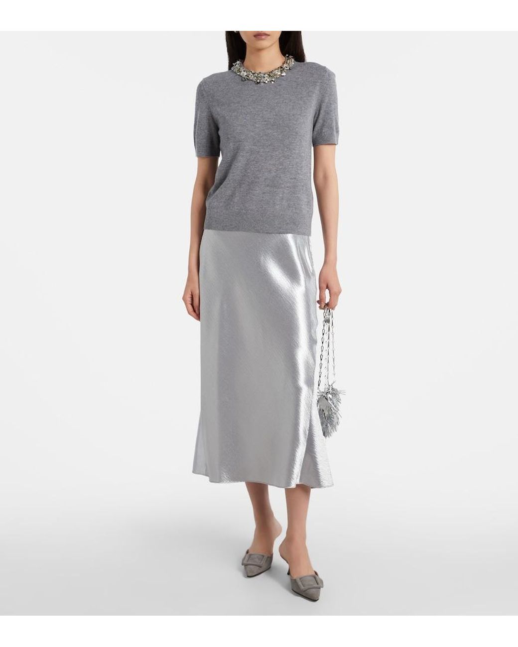 Tory Burch White Satin Midi Skirt