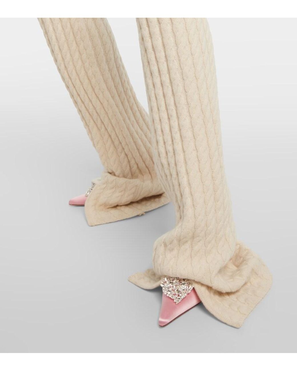 Magda Butrym Natural Floral-Applique Split-Hem Flared Pants