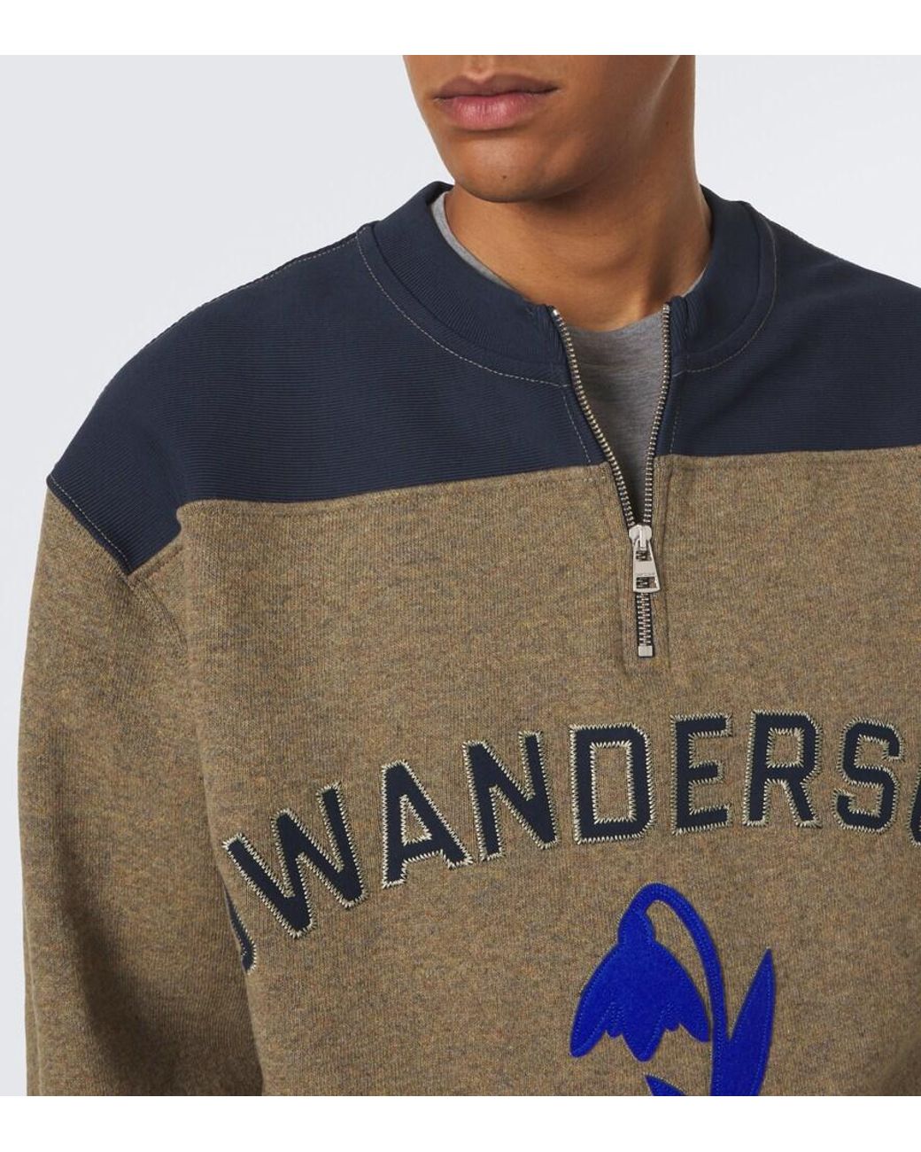 J.W. Anderson Green Embroidered Wool-Blend Half-Zip Sweater for men
