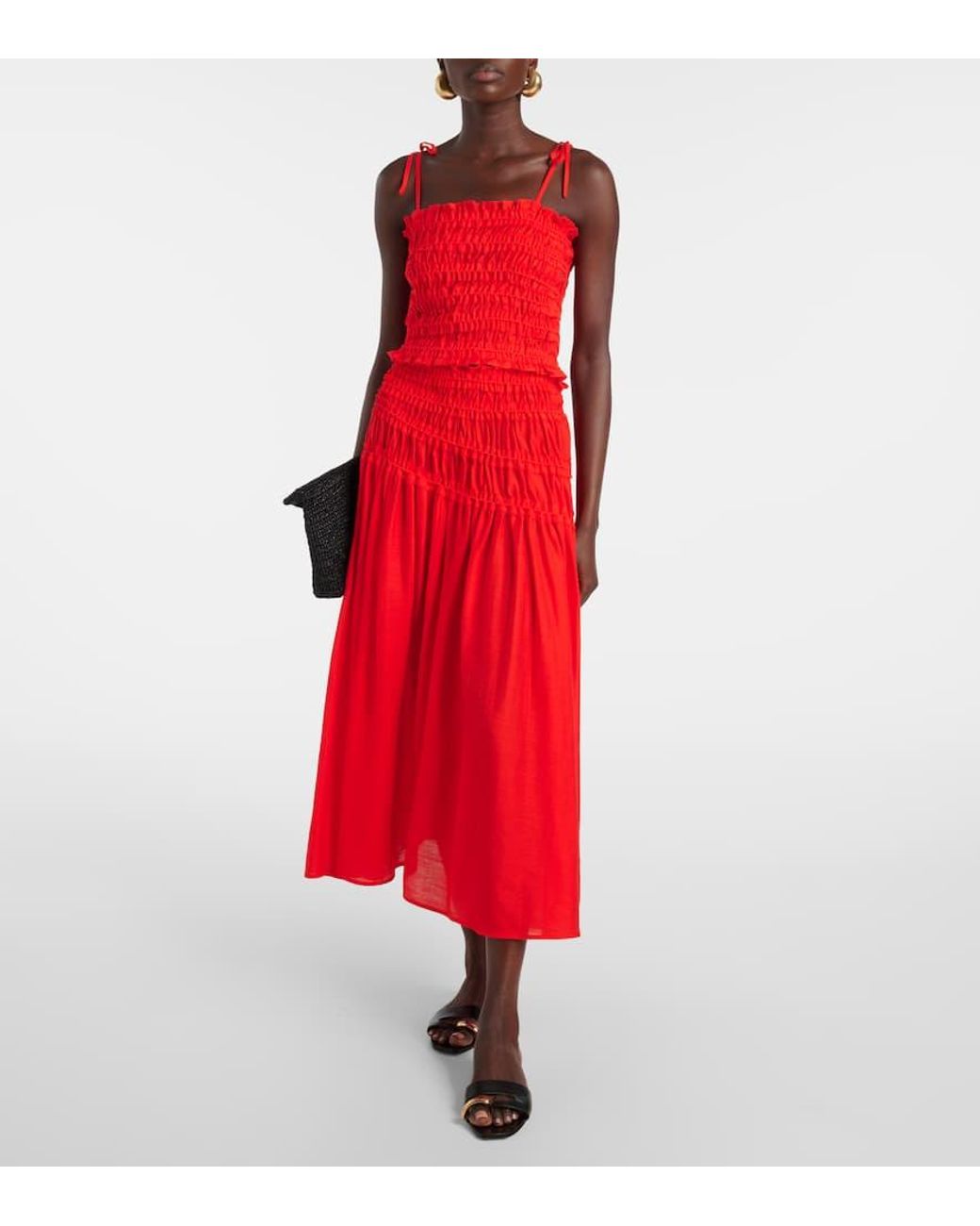 Tory Burch Red Smocked Top